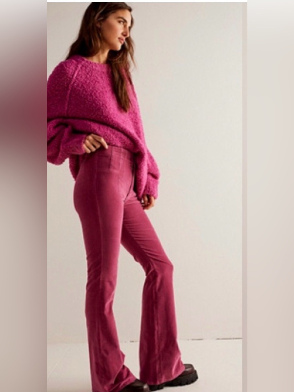 Free People Jayde Cord High Rise Flare Pants Size 31 Retro Groovy Red Stretch